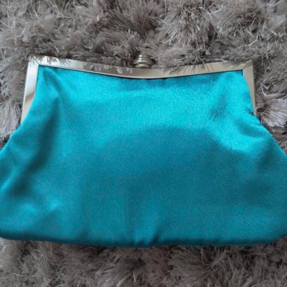Turquoise & Silver Satin Clutch Crossbody Bag - Picture 3 of 10